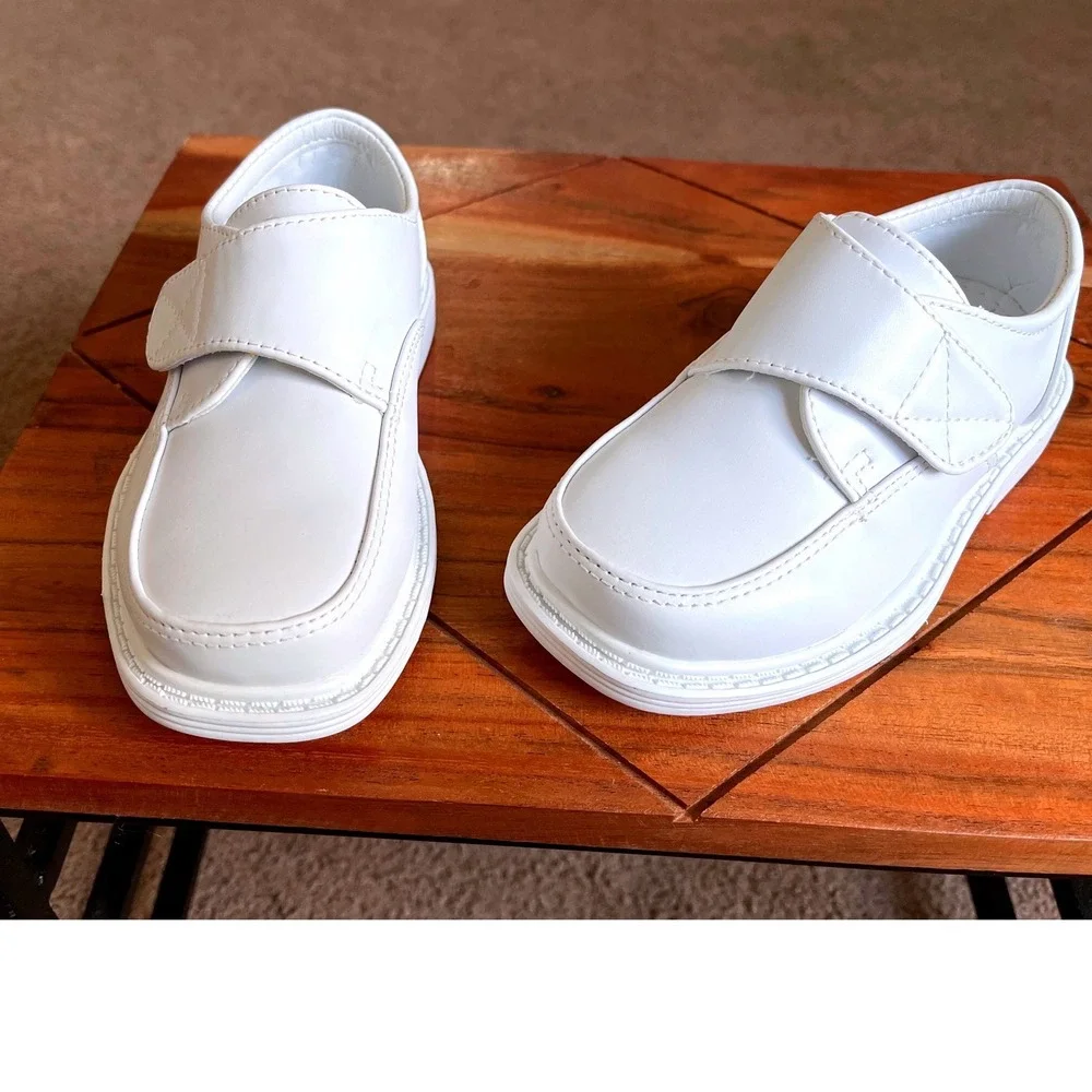 Lito Frank-A Boys White PU Dress Shoes Hook and Loop Loafers Size‎ 8 NEW